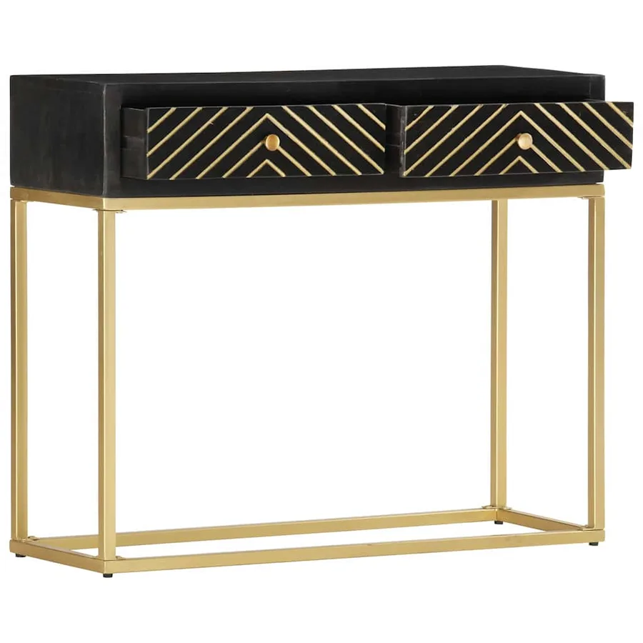 Table console Noir et doré 90x30x75 cm Bois de manguier massif - 11