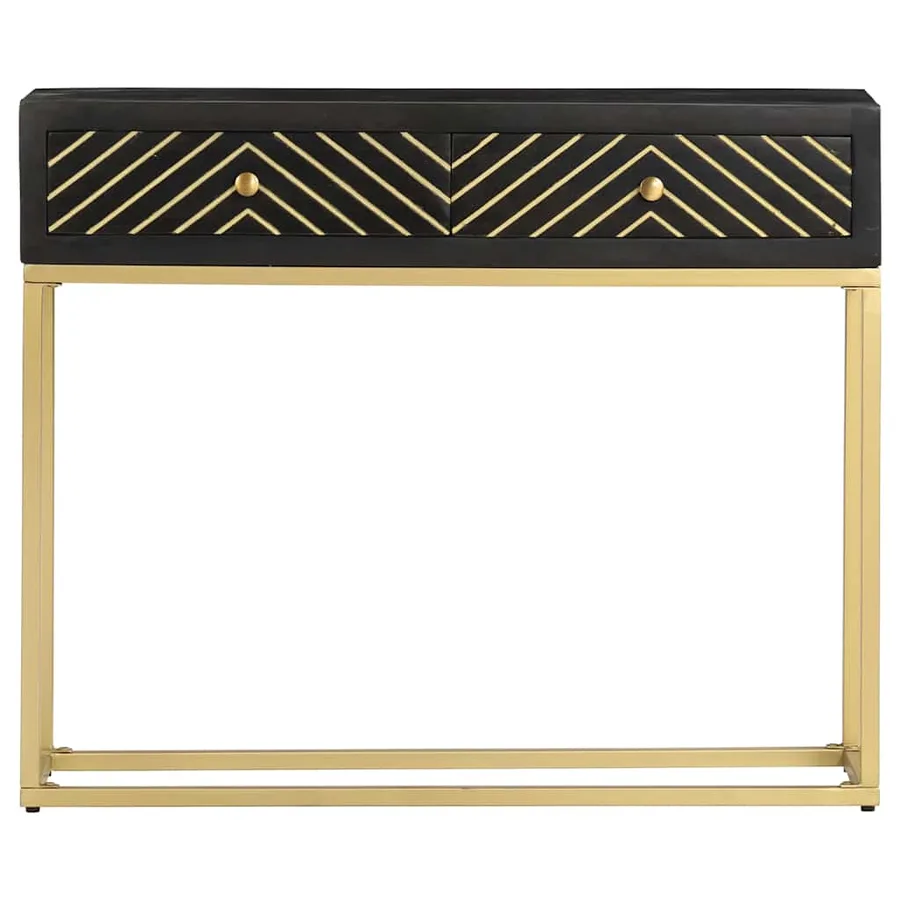 Table console Noir et doré 90x30x75 cm Bois de manguier massif - 2