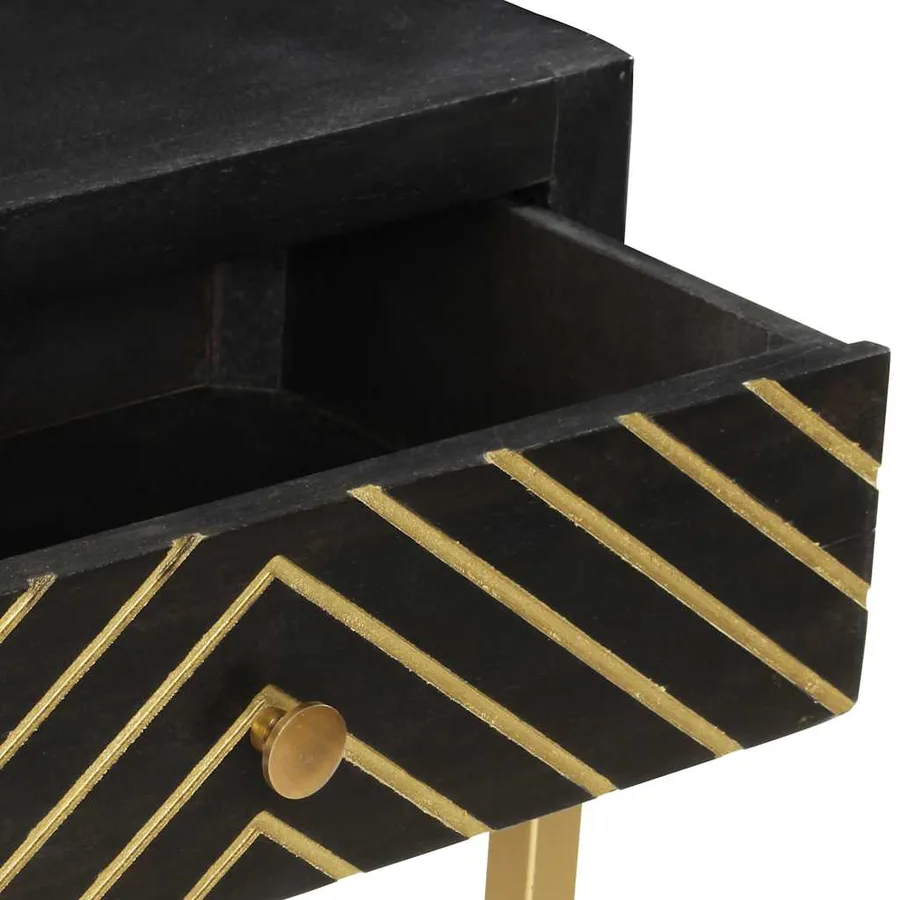 Table console Noir et doré 90x30x75 cm Bois de manguier massif - 4