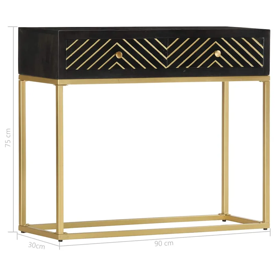 Table console Noir et doré 90x30x75 cm Bois de manguier massif - 6