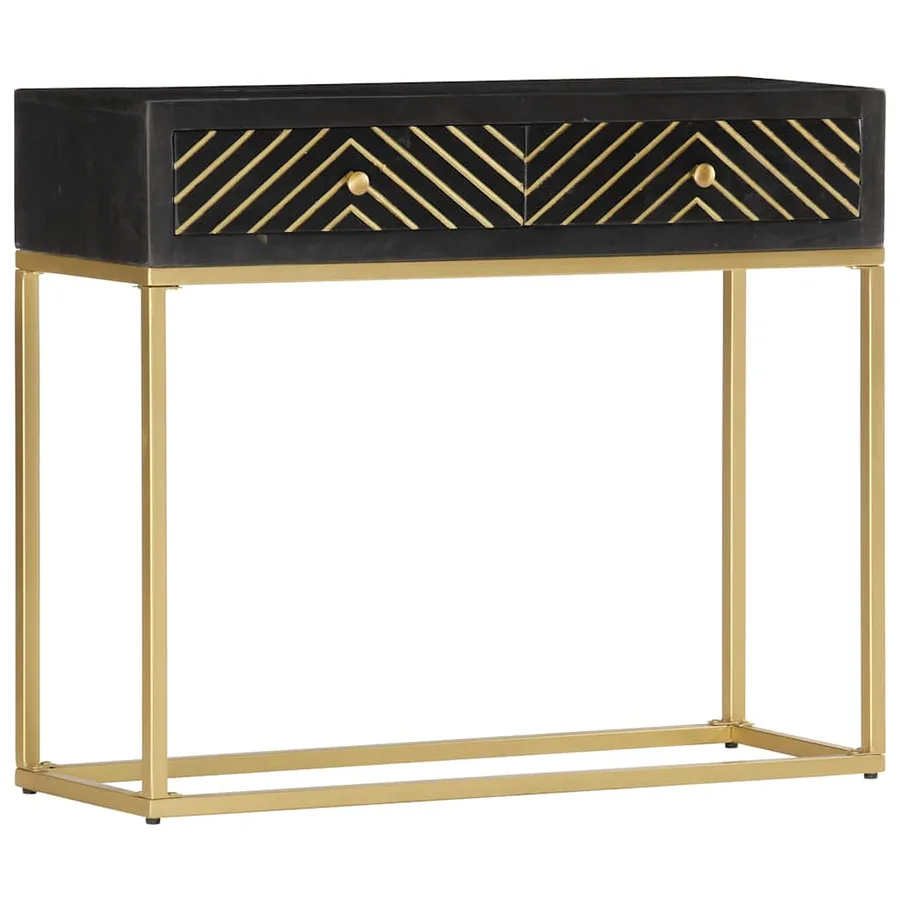 Table console Noir et doré 90x30x75 cm Bois de manguier massif - 7