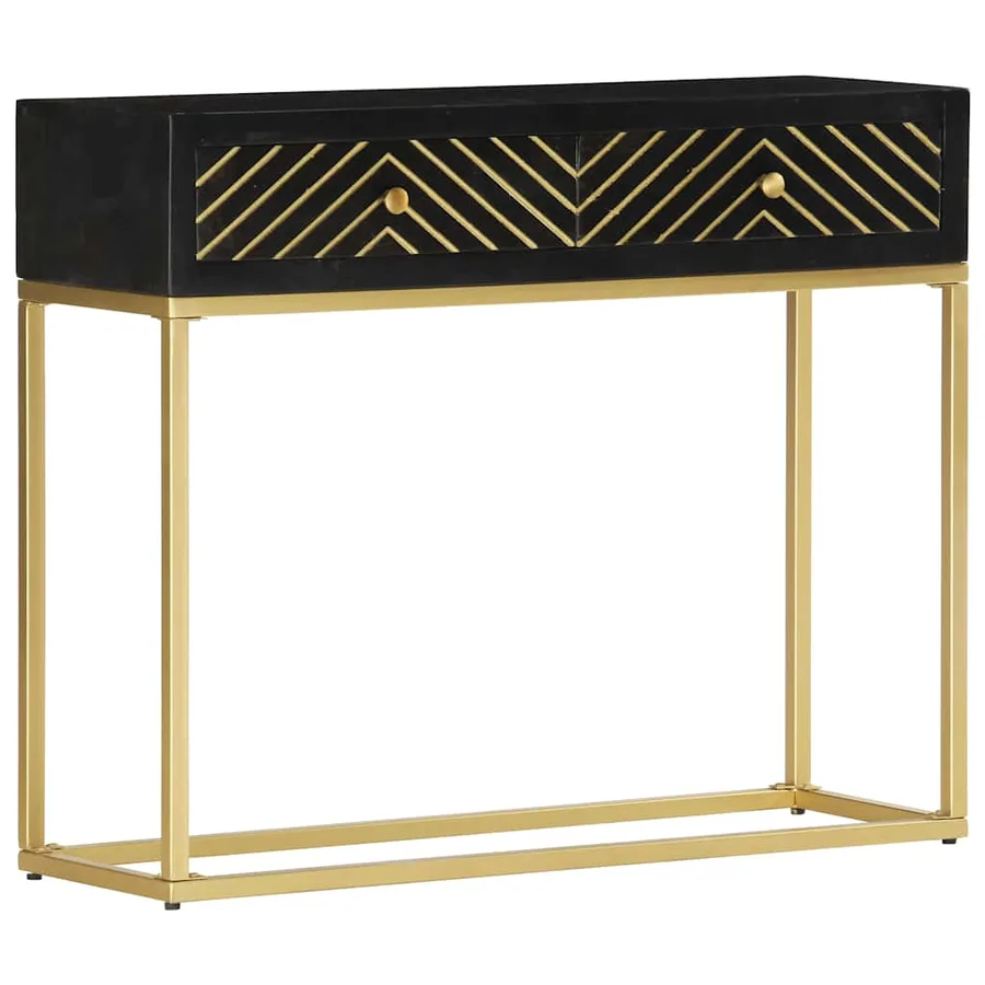 Table console Noir et doré 90x30x75 cm Bois de manguier massif - 8