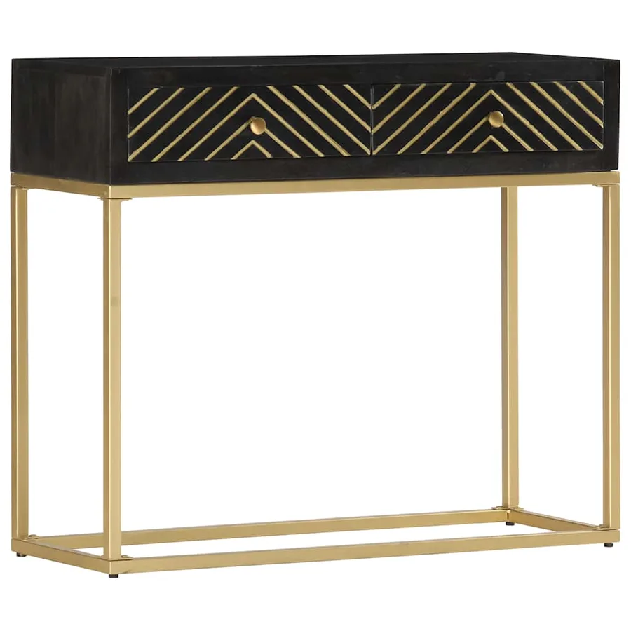 Table console Noir et doré 90x30x75 cm Bois de manguier massif - 9