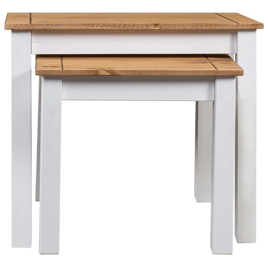 Tables gigognes 2pcs Blanc Bois pin massif Assortiment Panama - 2
