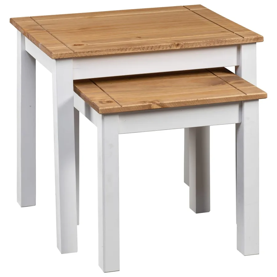 Tables gigognes 2pcs Blanc Bois pin massif Assortiment Panama - 3