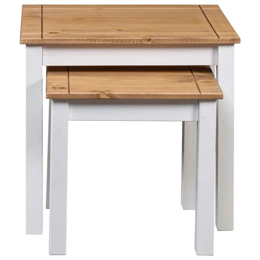 Tables gigognes 2pcs Blanc Bois pin massif Assortiment Panama - 4