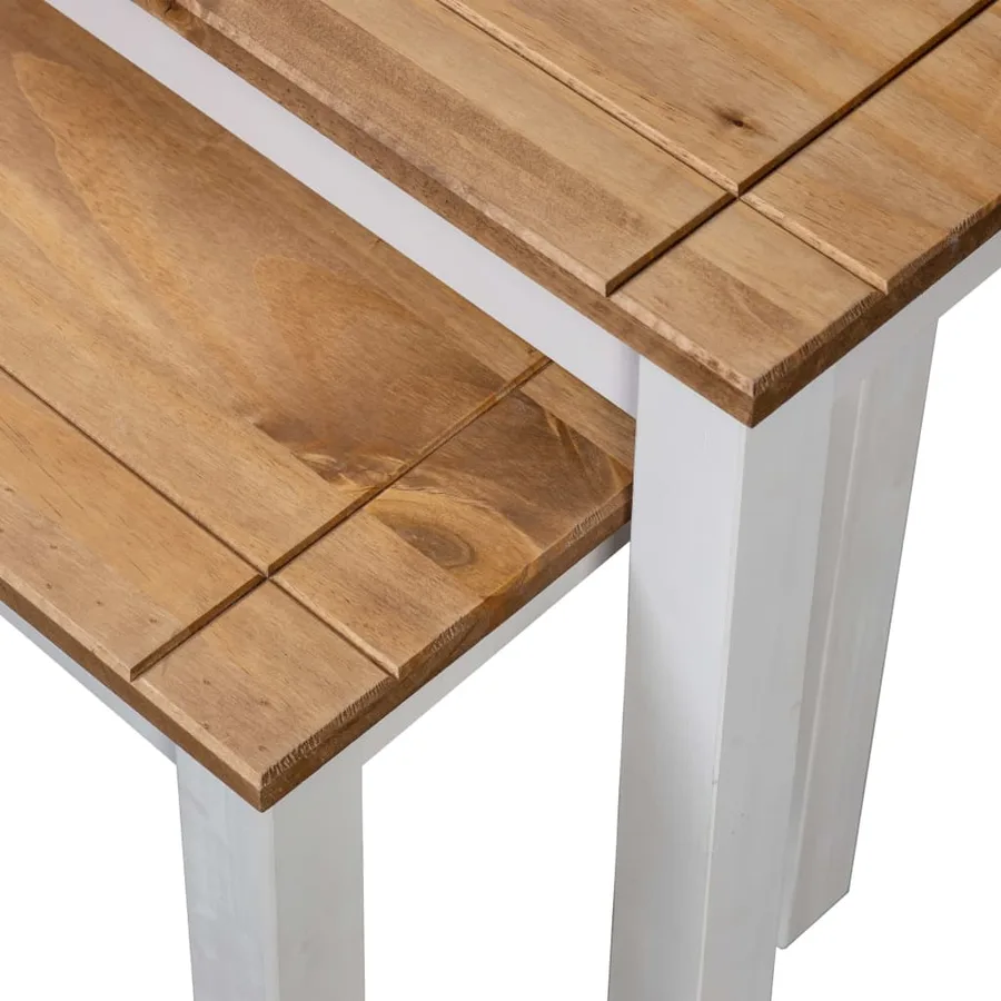 Tables gigognes 2pcs Blanc Bois pin massif Assortiment Panama - 5