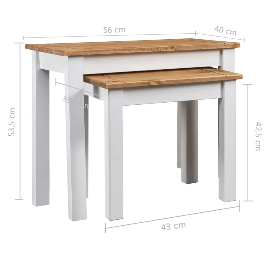Tables gigognes 2pcs Blanc Bois pin massif Assortiment Panama - 6