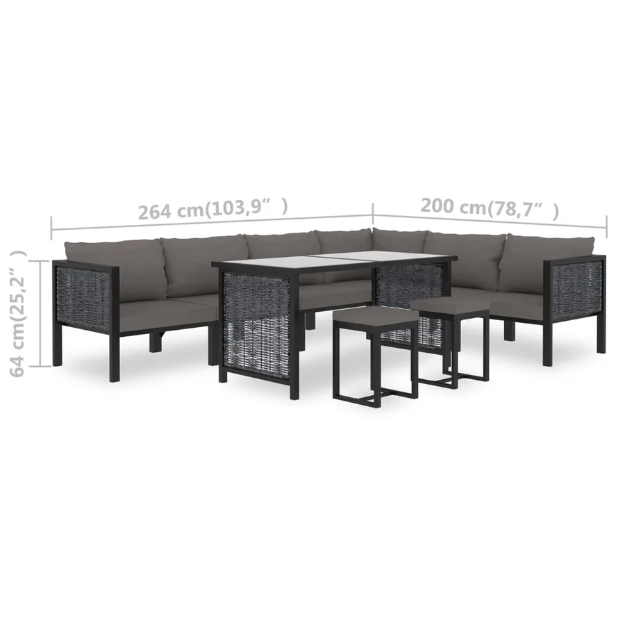 Salon de jardin 9 pcs avec coussins Résine tressée Anthracite - 12