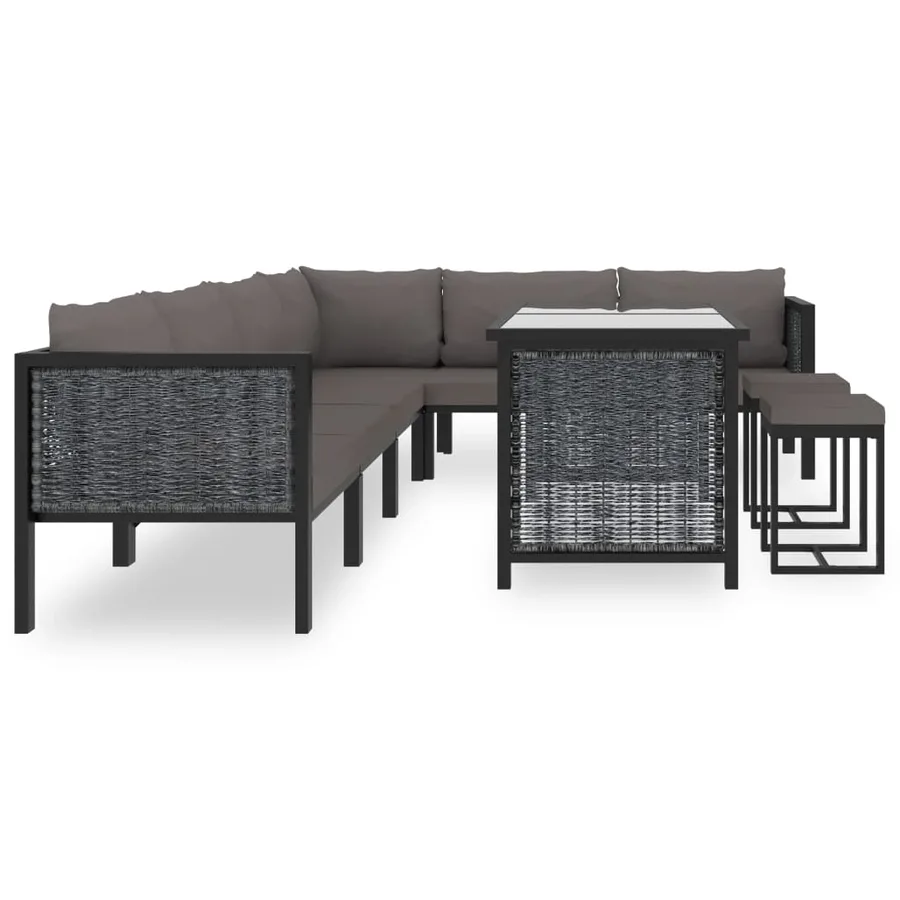 Salon de jardin 9 pcs avec coussins Résine tressée Anthracite - 2