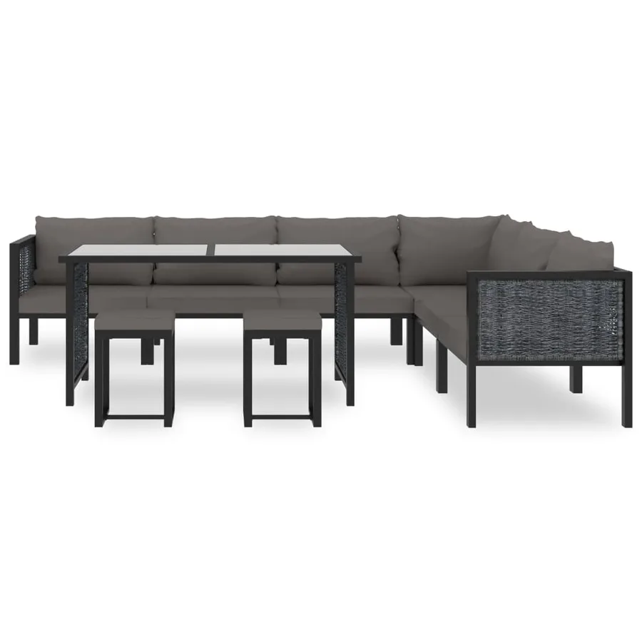 Salon de jardin 9 pcs avec coussins Résine tressée Anthracite - 3