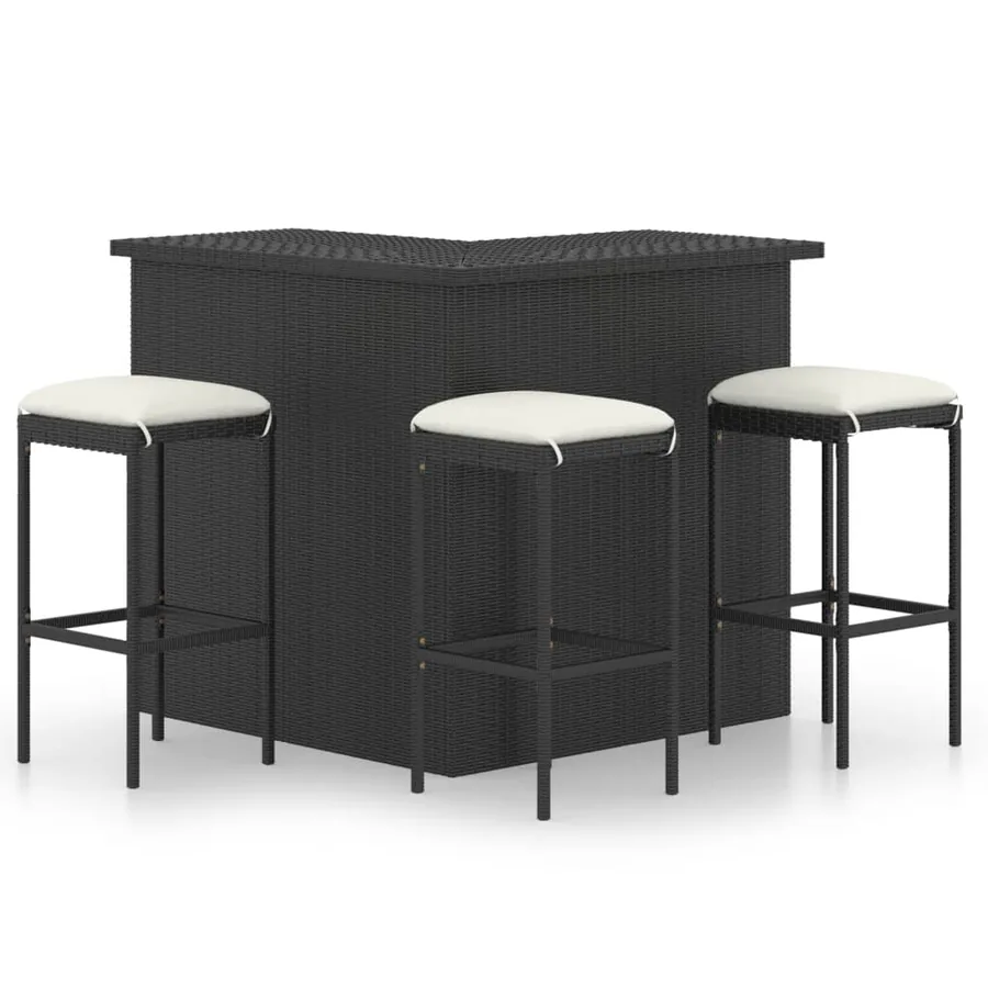 Ensemble de bar de jardin 4 pcs et coussins Résine tressée Noir