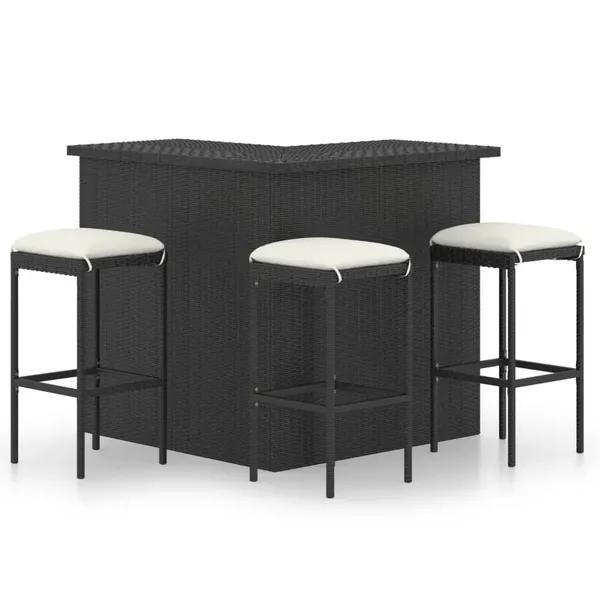 Ensemble de bar de jardin 4 pcs et coussins Résine tressée Noir
