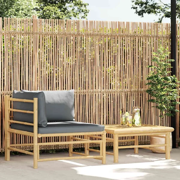 Salon de jardin 2 pcs avec coussins gris foncé Bambou