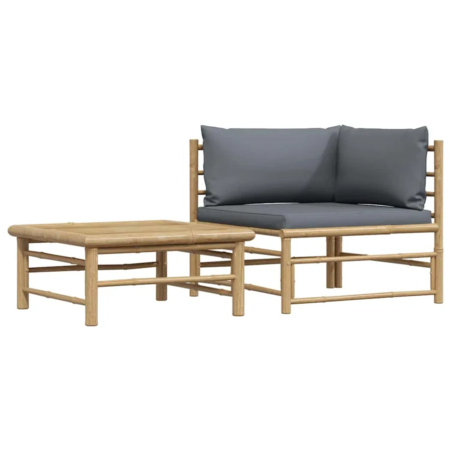 Salon de jardin 2 pcs avec coussins gris foncé Bambou - 2