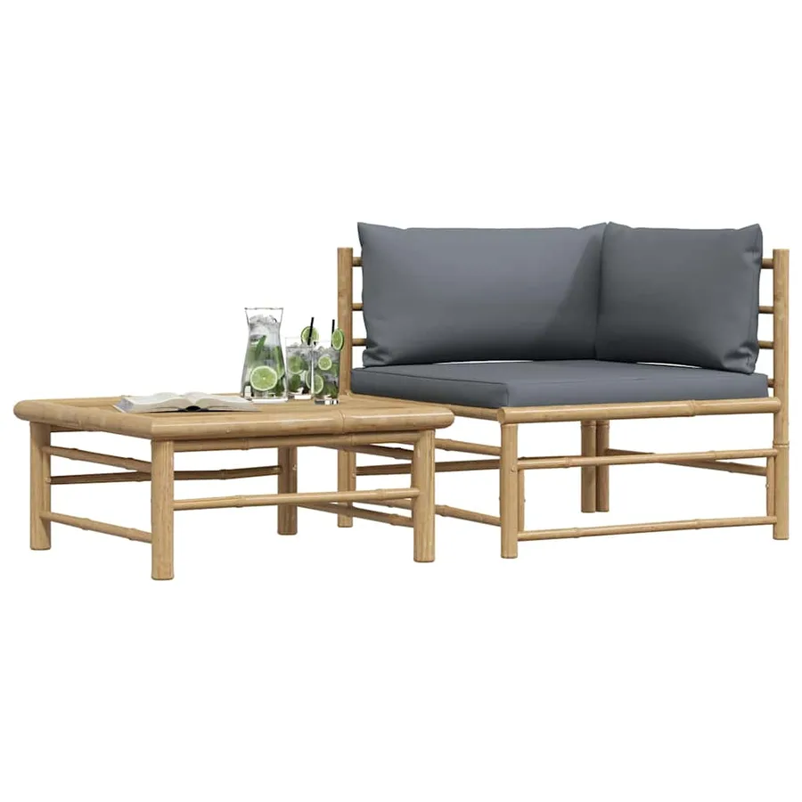 Salon de jardin 2 pcs avec coussins gris foncé Bambou - 4