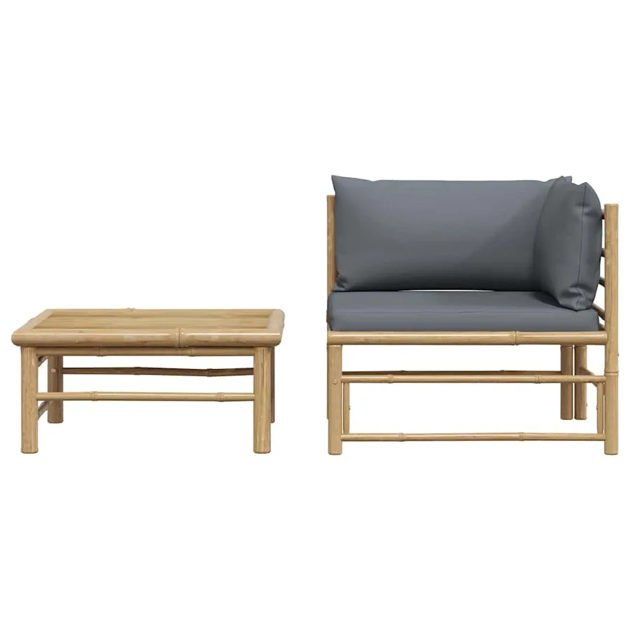 Salon de jardin 2 pcs avec coussins gris foncé Bambou - 5