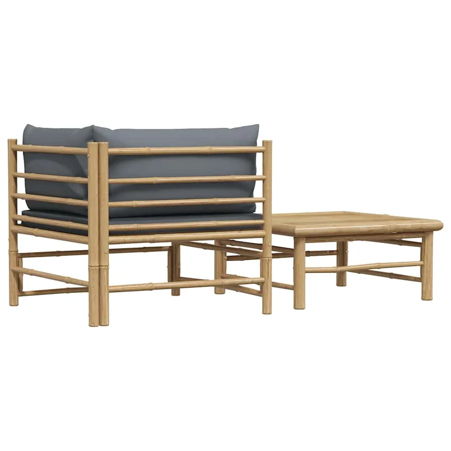 Salon de jardin 2 pcs avec coussins gris foncé Bambou - 9