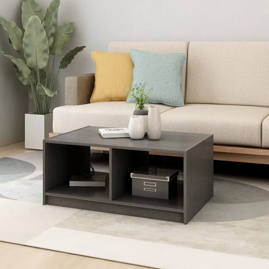 Table basse gris 75x50x33,5 cm bois de pin massif - 3