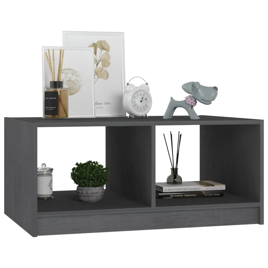 Table basse gris 75x50x33,5 cm bois de pin massif - 4