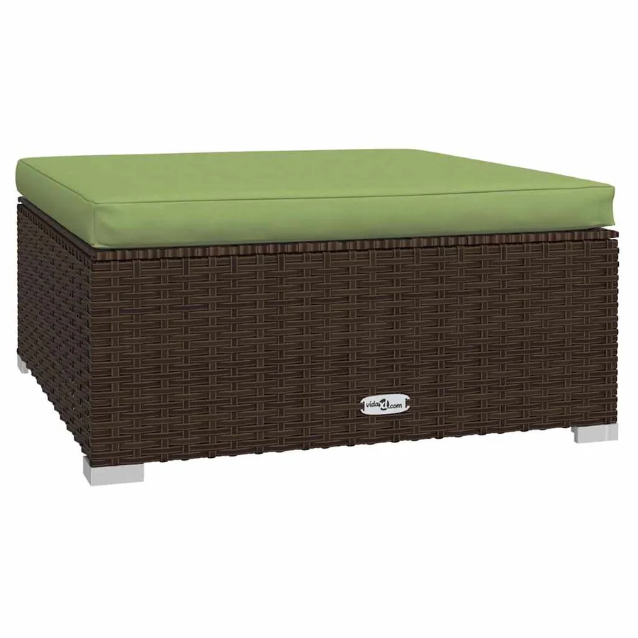 Repose-pied de jardin et coussin Marron 70x70x30 cm Poly rotin - 2