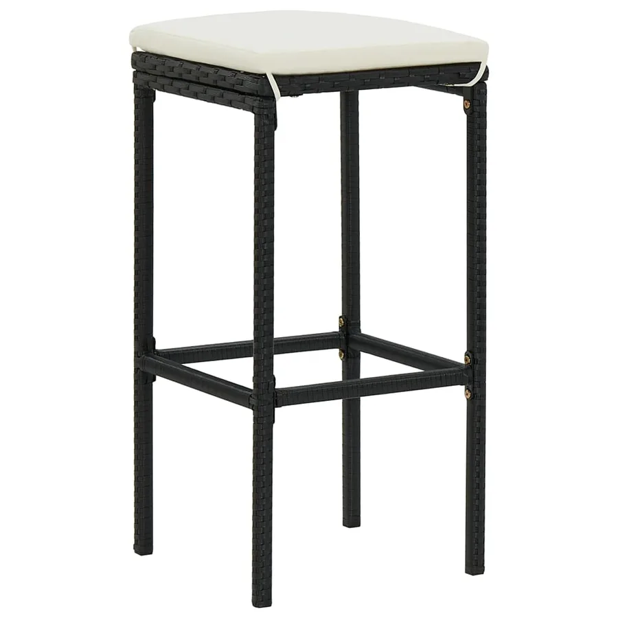 Tabourets de bar avec coussins lot de 3 noir résine tressée - 2