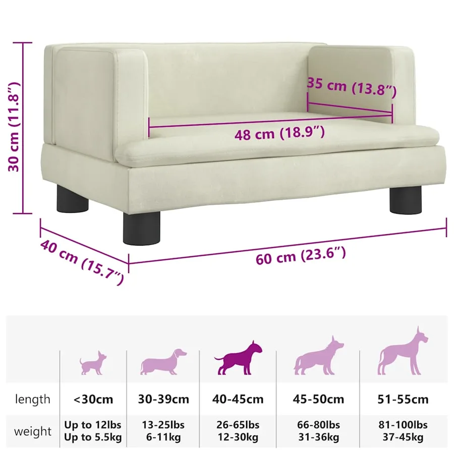 Lit pour chien crème 60x40x30 cm velours - 7