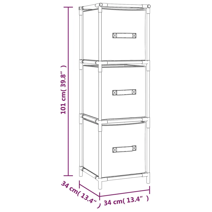 Armoire de rangement 3 tiroirs en tissu Gris 34x34x101 cm Acier - 7