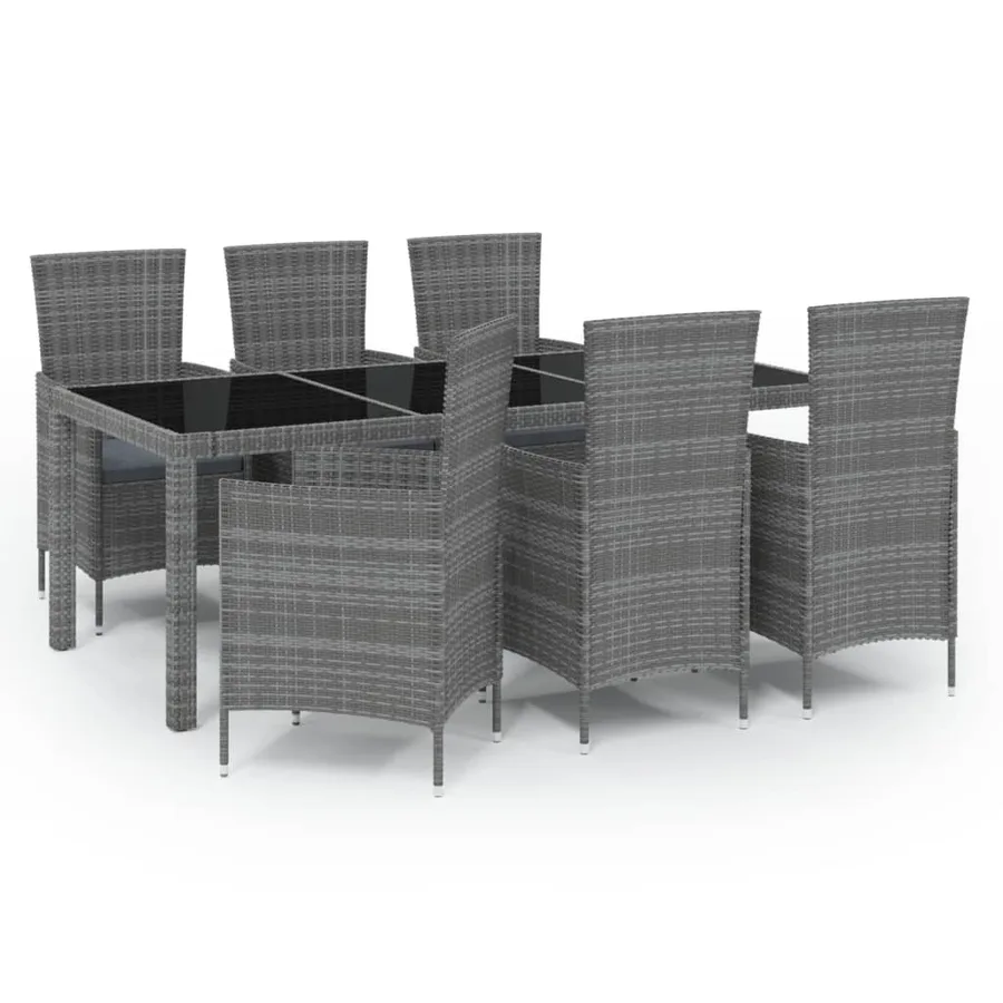 Salon de jardin 7 pcs avec coussins Résine tressée Gris - 2