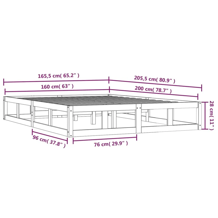 Cadre de lit sans matelas blanc 160x200 cm bois massif - 9