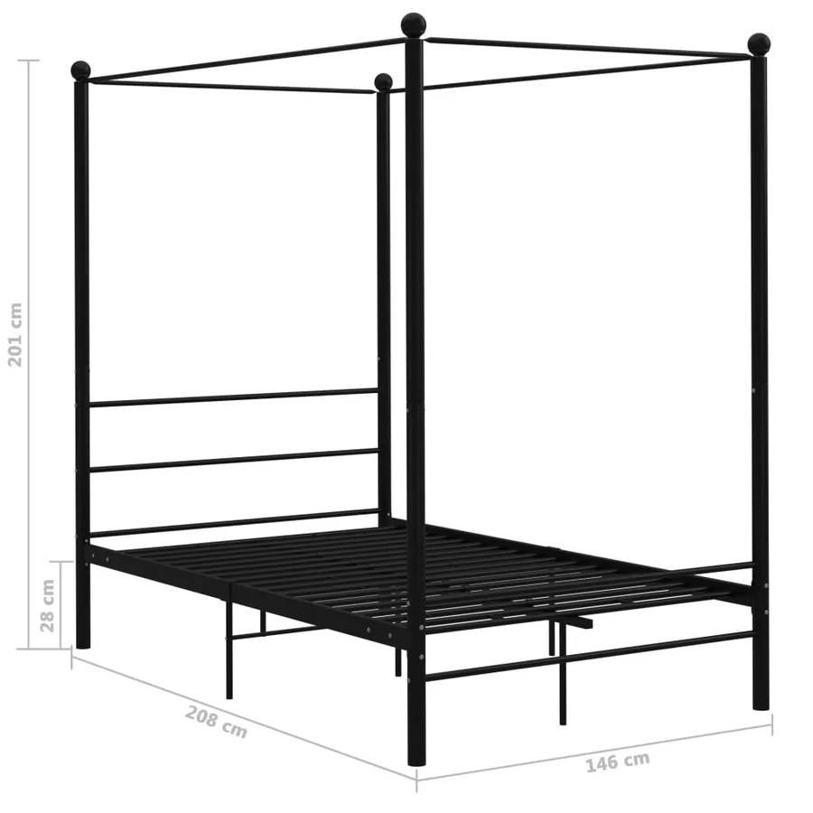 Cadre de lit à baldaquin sans matelas noir 140x200 cm métal - 6