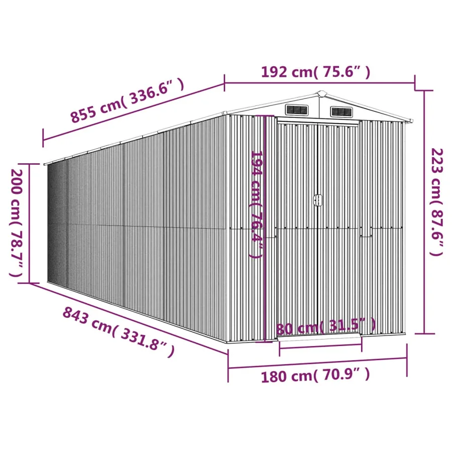 Abri de jardin Marron foncé 192x855x223 cm Métal galvanisé - 8