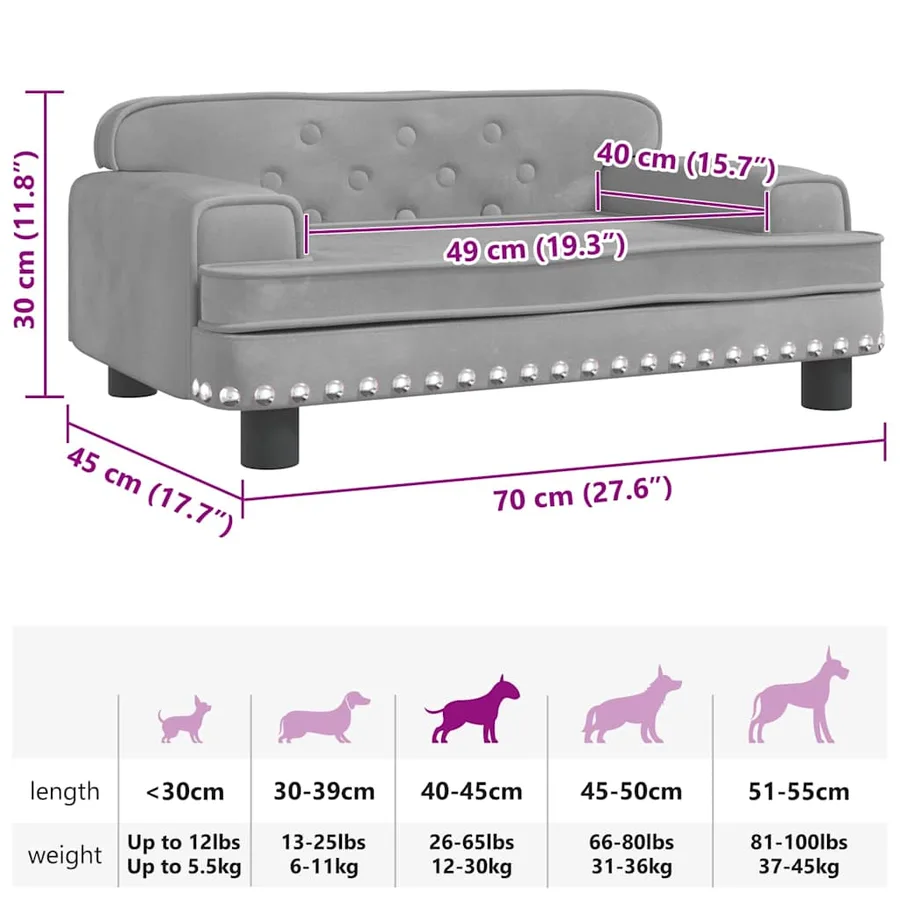 Lit pour chien gris clair 70x45x30 cm velours - 7