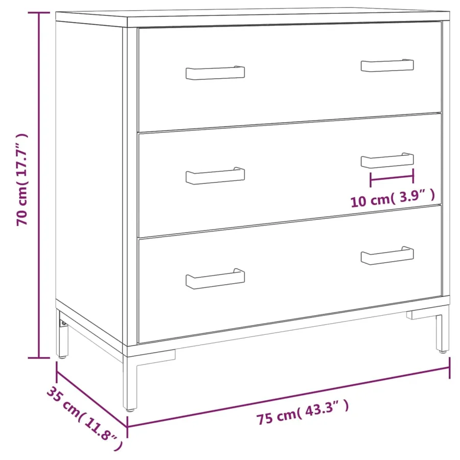 Commode 75x35x70 cm Bois de pin massif - 7