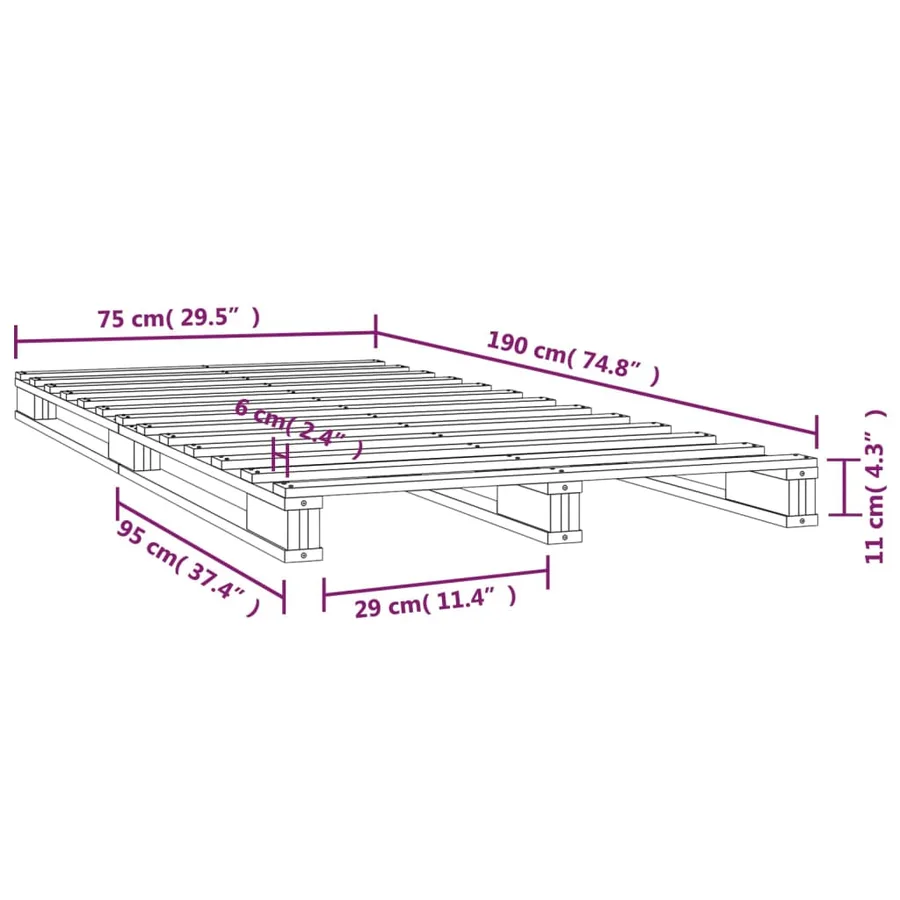 Lit de palette 75x190 cm bois pin massif petit simple - 8