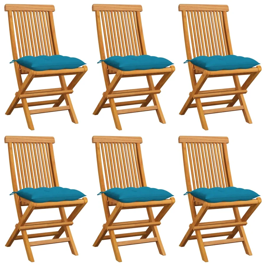 Chaises de jardin et coussins bleu clair lot de 6 Bois de teck