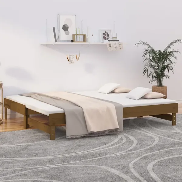 Lit coulissant sans matelas marron miel 2x(100x200) cm