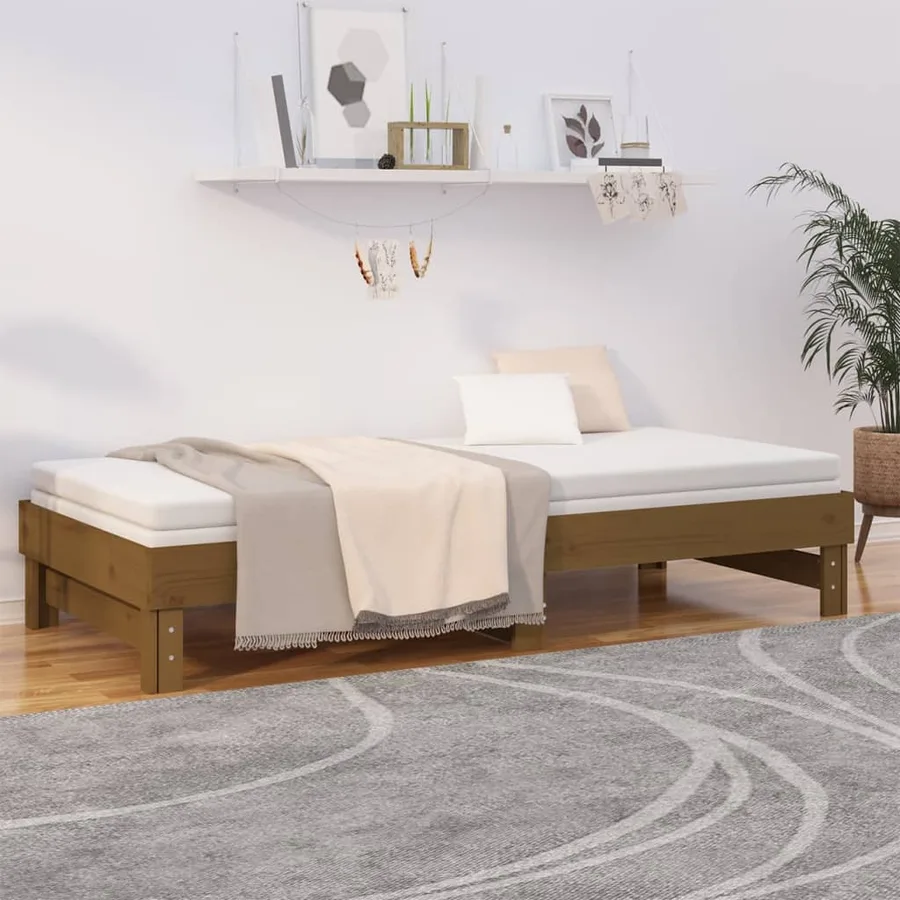 Lit coulissant sans matelas marron miel 2x(100x200) cm - 4