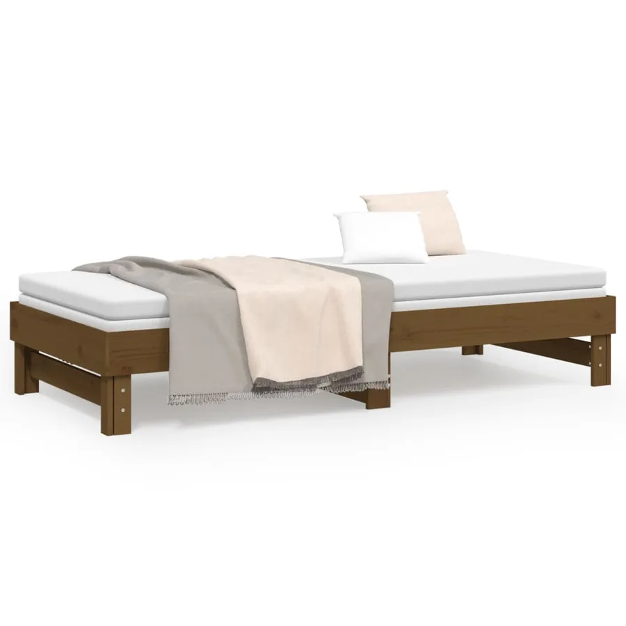 Lit coulissant sans matelas marron miel 2x(100x200) cm - 5
