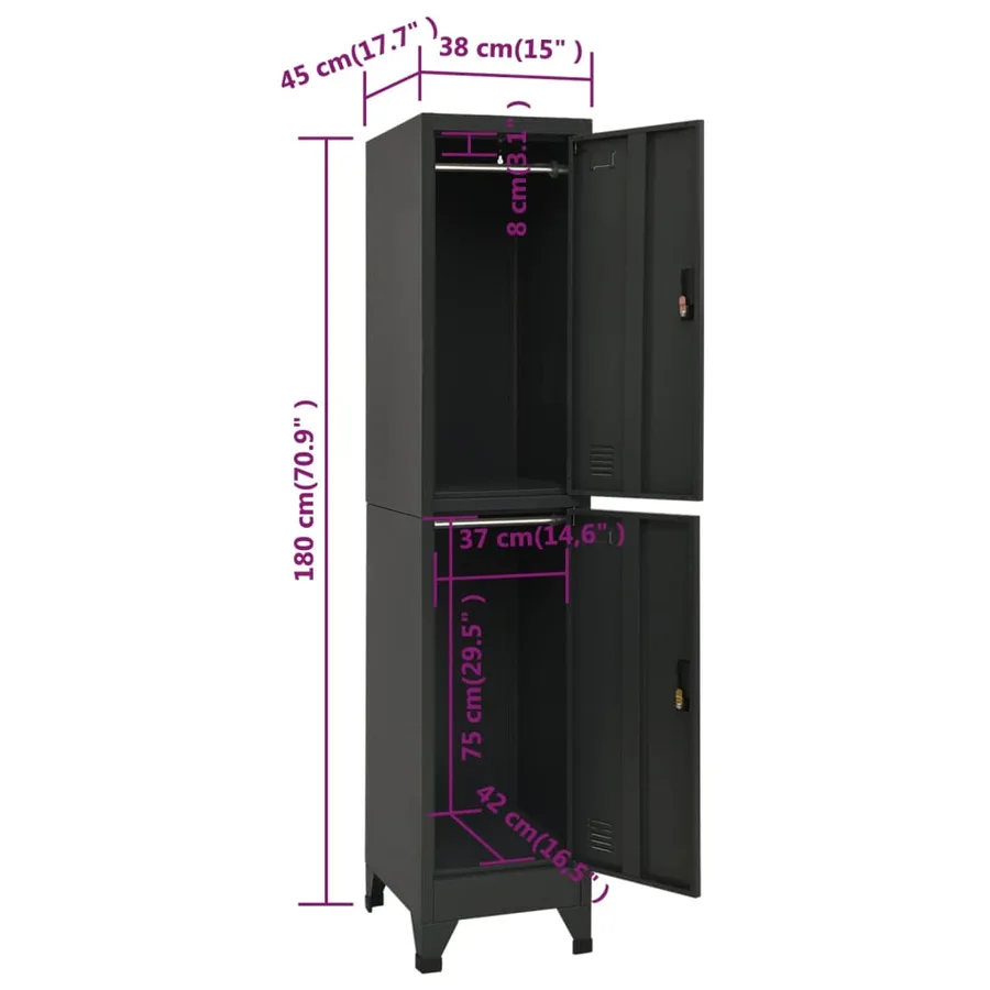 Armoire à casiers Anthracite 38x45x180 cm Acier - 8