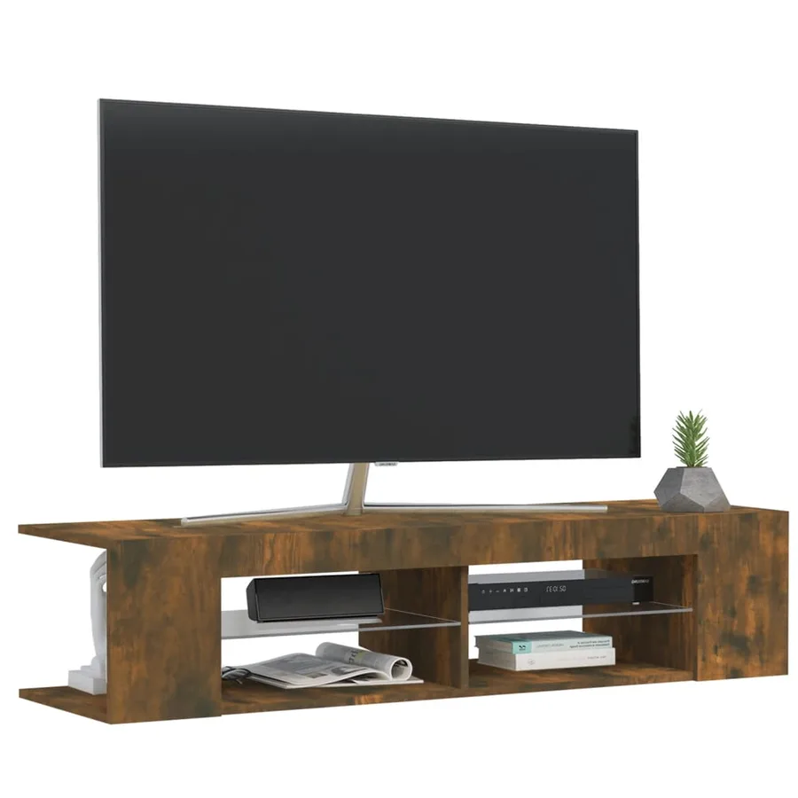 Meuble TV avec lumières LED chêne fumé 135x39x30 cm - 6