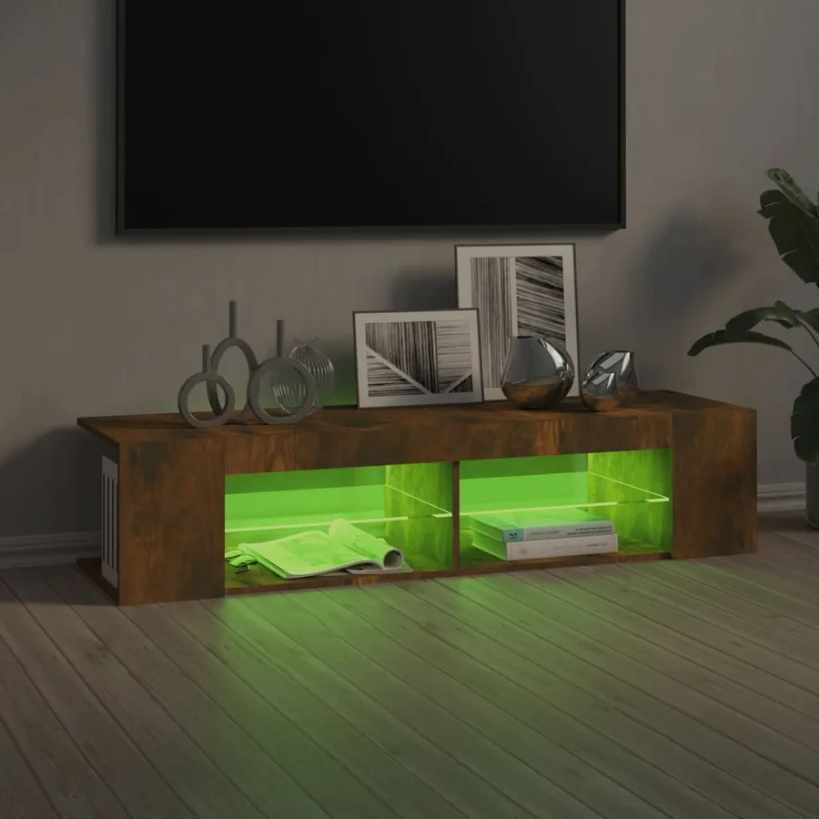 Meuble TV avec lumières LED chêne fumé 135x39x30 cm - 8
