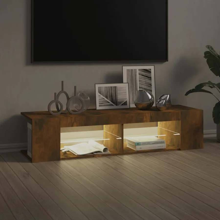 Meuble TV avec lumières LED chêne fumé 135x39x30 cm - 9