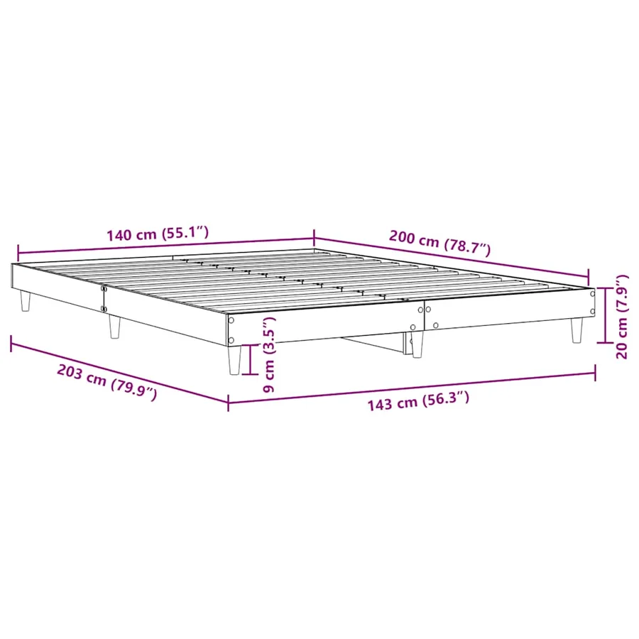 Cadre de lit sans matelas chêne sonoma 140x200 cm - 9