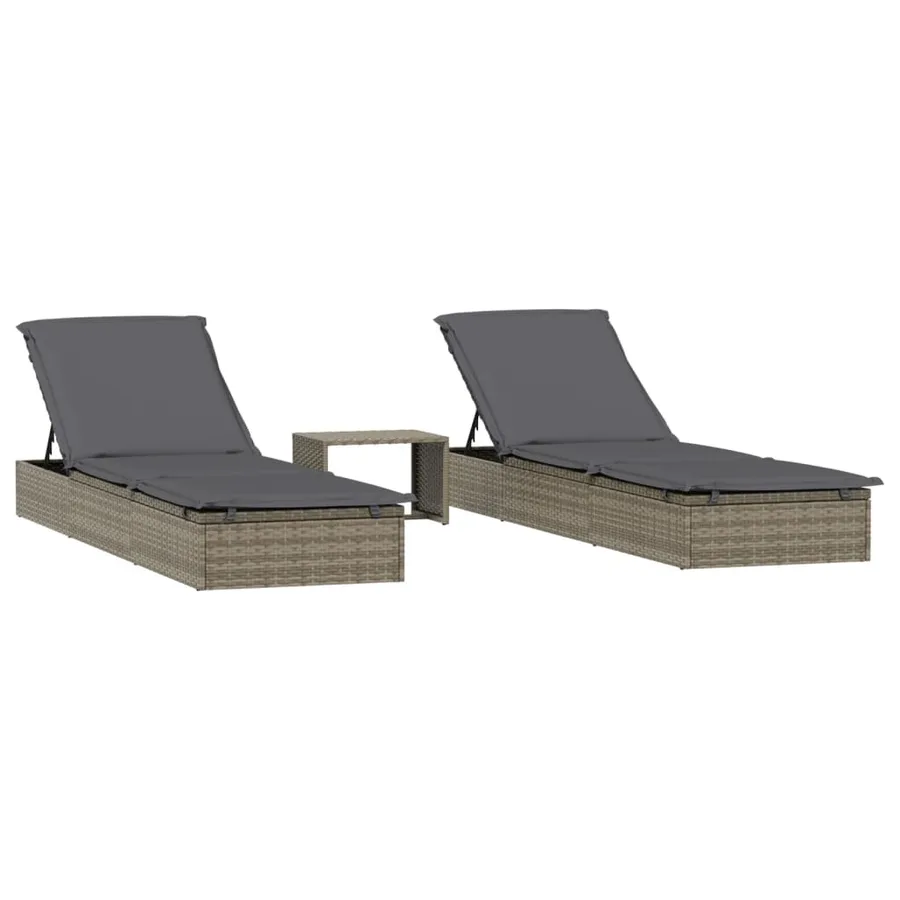 Transats 2 pcs avec table gris résine tressée - 2