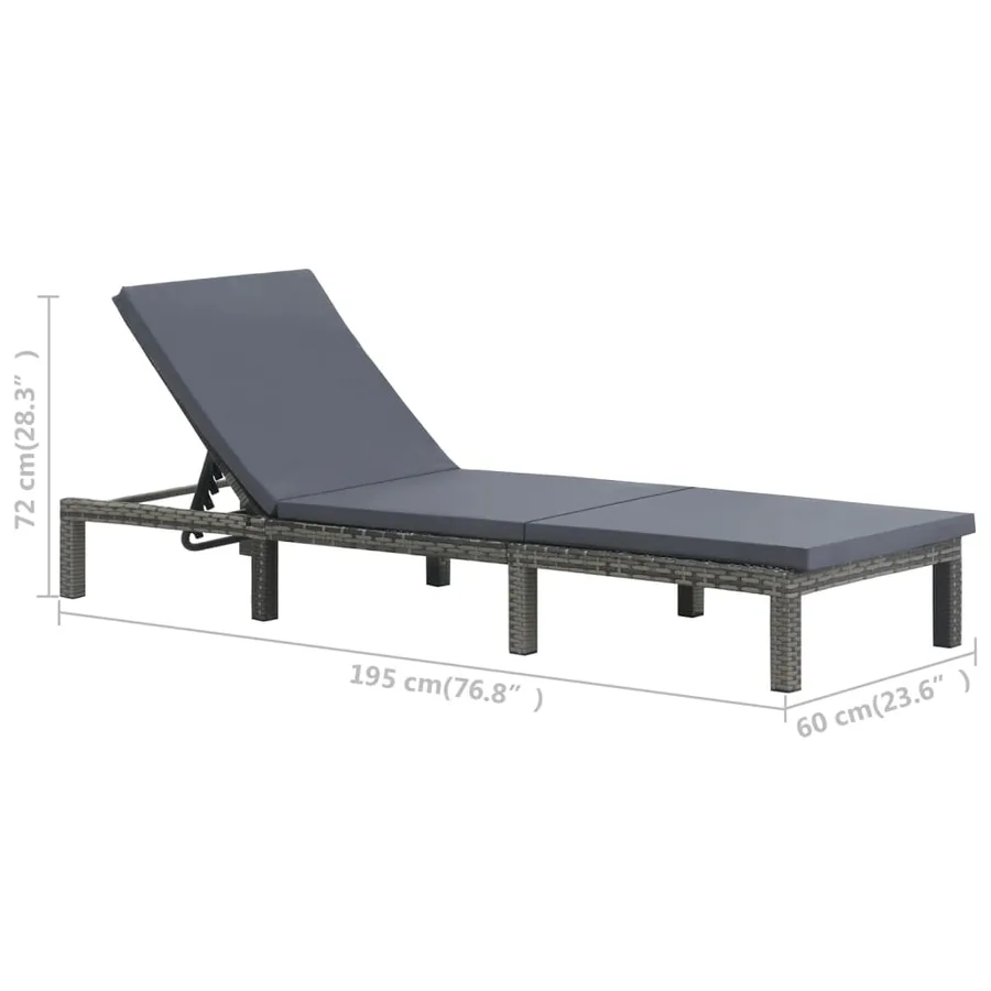 Chaise longue avec coussin Résine tressée Anthracite - 6