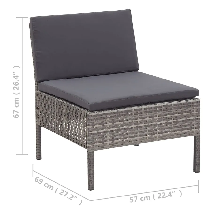 Salon de jardin 6 pcs avec coussins résine tressée gris - 16