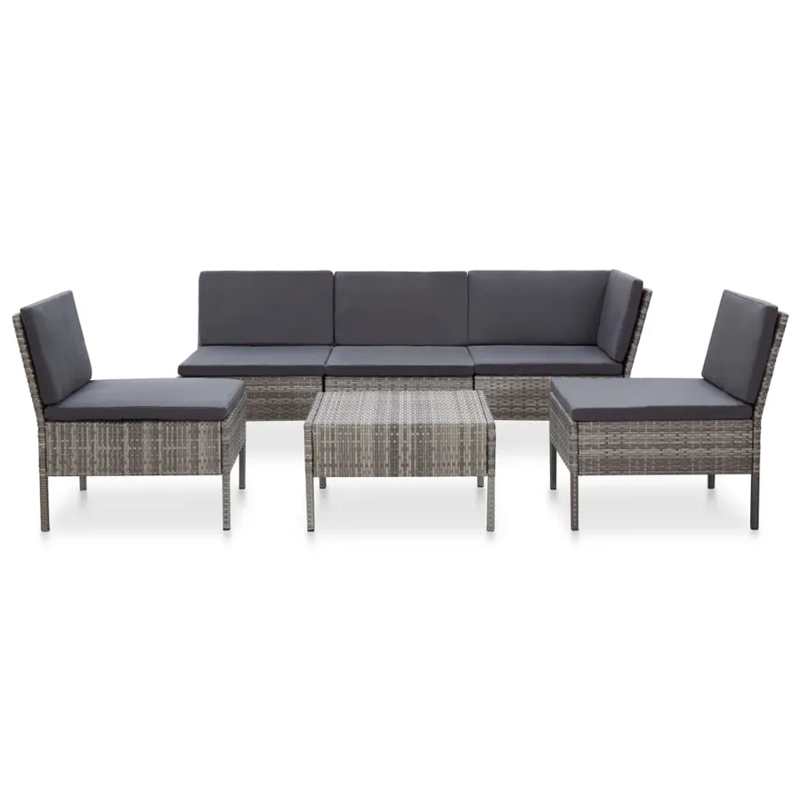 Salon de jardin 6 pcs avec coussins résine tressée gris - 2