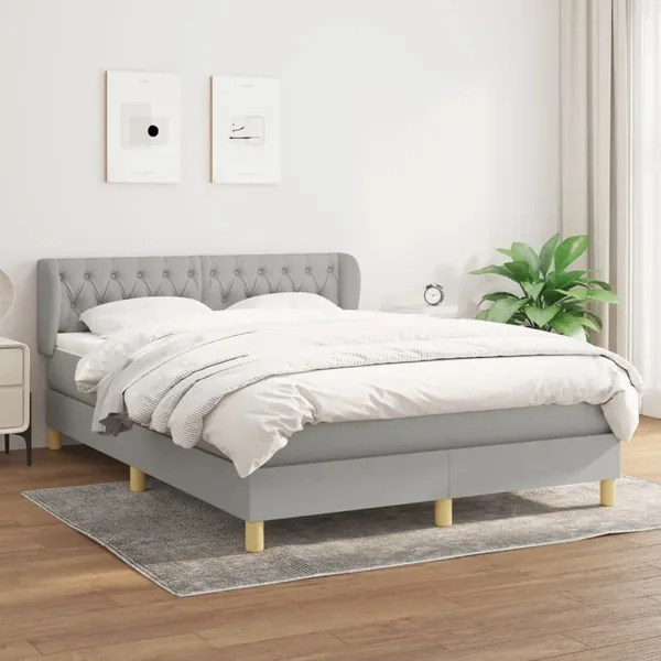 Sommier à lattes de lit avec matelas Gris clair 140x190cm Tissu