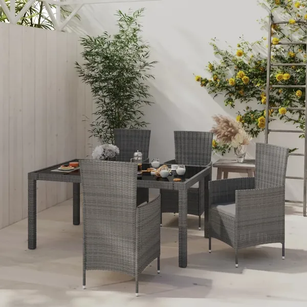 Ensemble à manger d'extérieur 5pcs coussins résine tressée gris